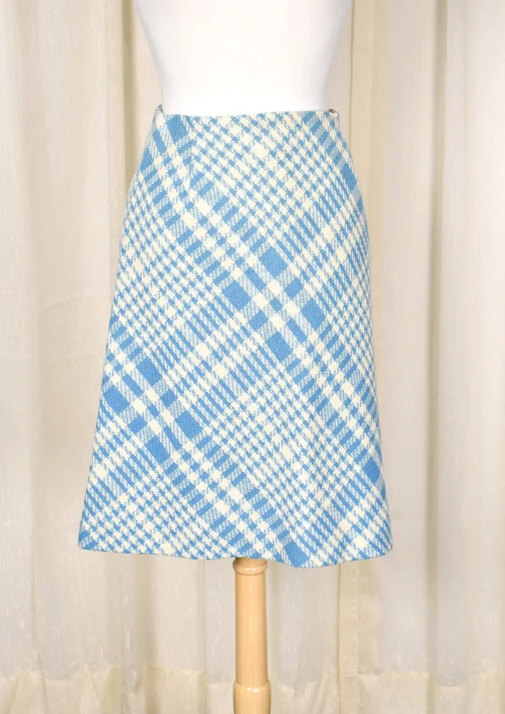 1960s Vintage Sky Blue & Cream Skirt