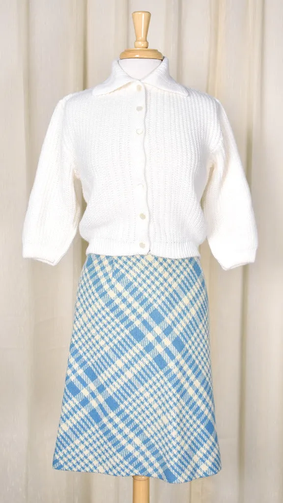 1960s Vintage Sky Blue & Cream Skirt