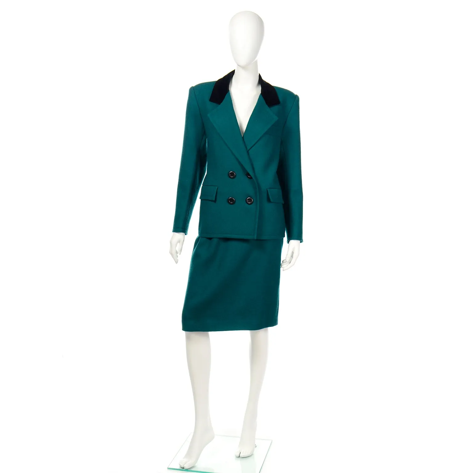 1990s Yves Saint Laurent YSL Green Wool Jacket & Skirt Suit