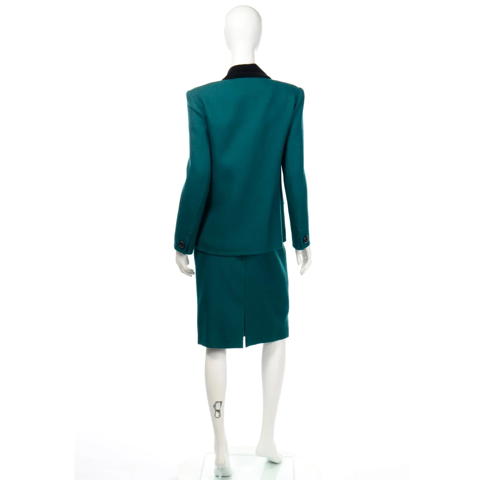 1990s Yves Saint Laurent YSL Green Wool Jacket & Skirt Suit