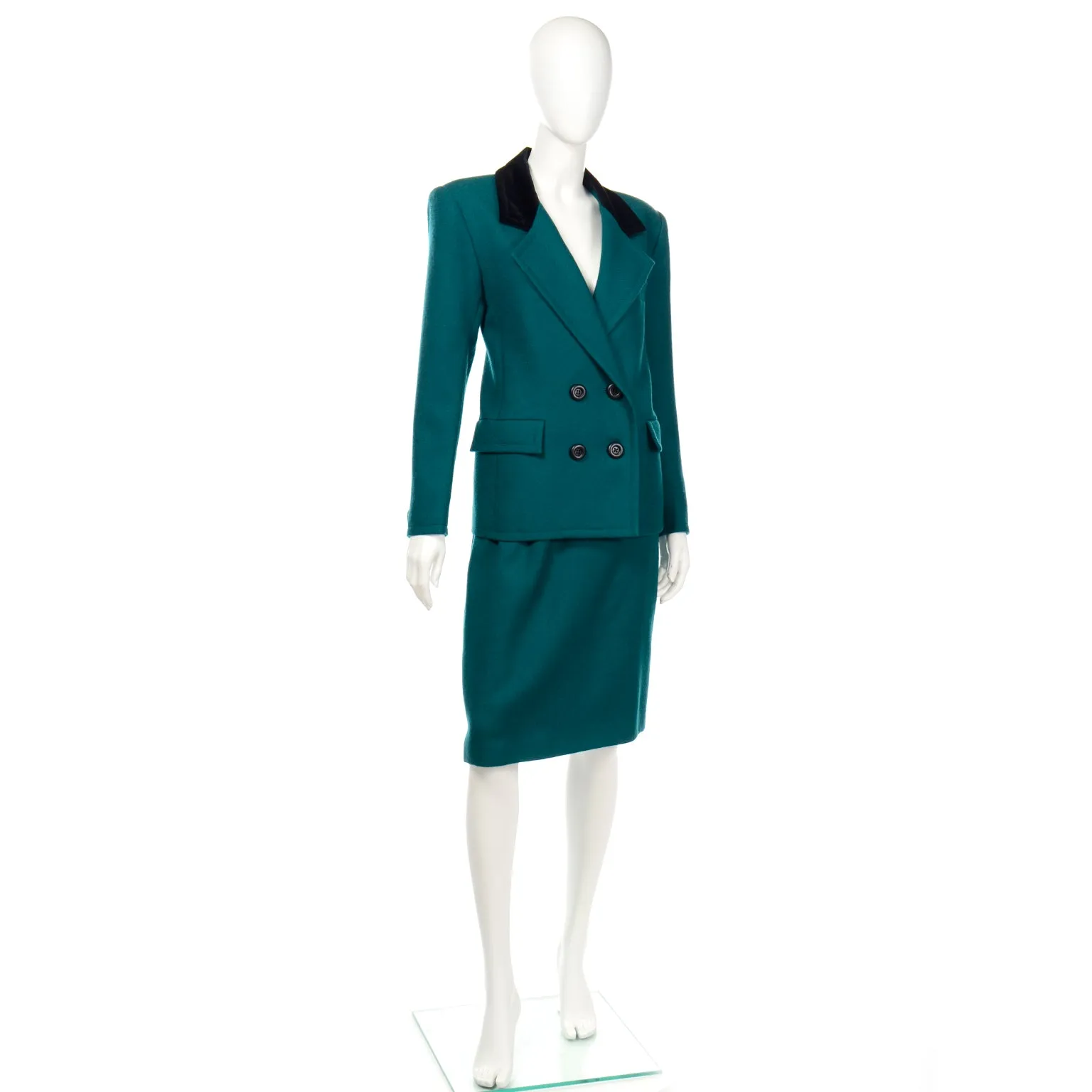 1990s Yves Saint Laurent YSL Green Wool Jacket & Skirt Suit