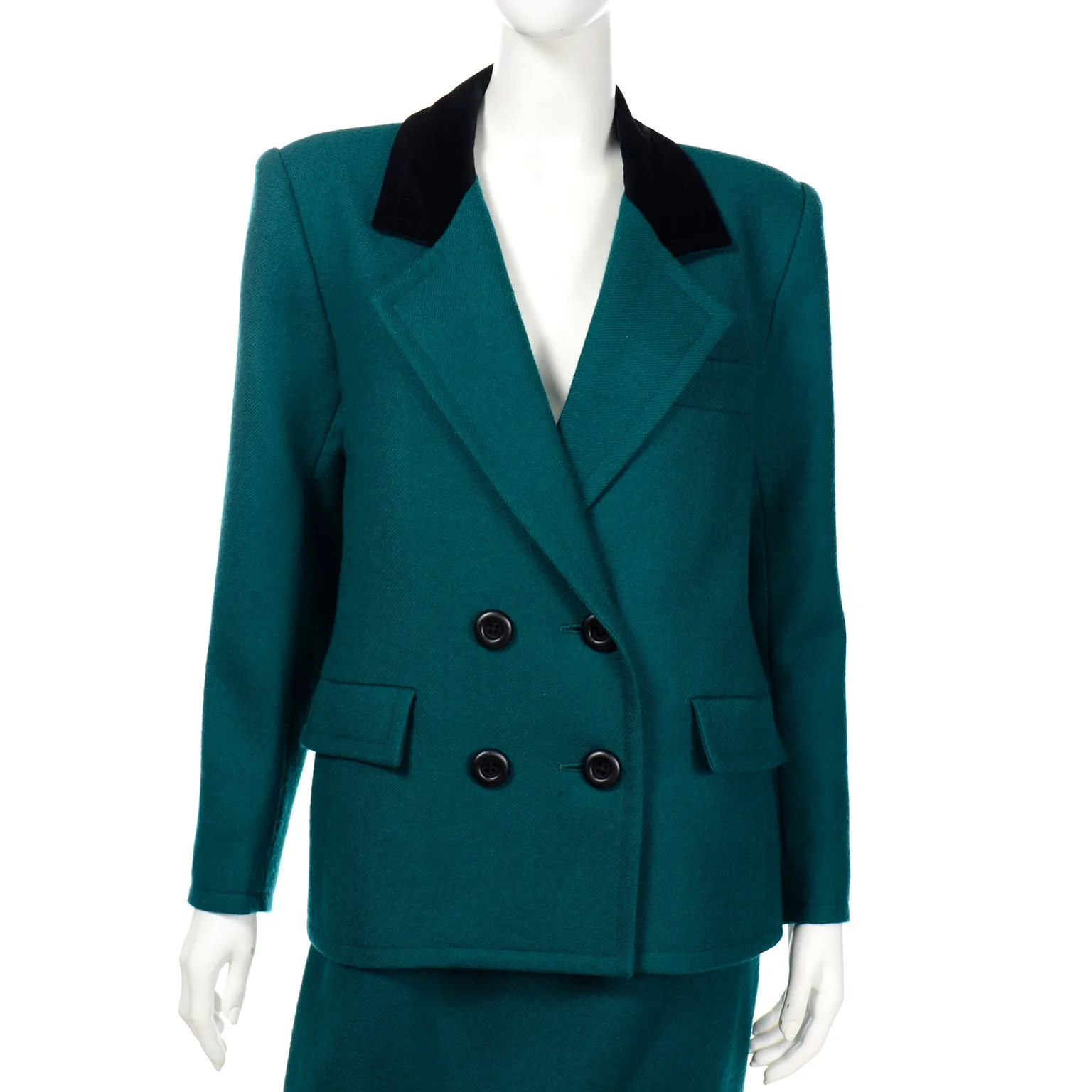 1990s Yves Saint Laurent YSL Green Wool Jacket & Skirt Suit