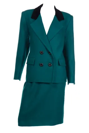 1990s Yves Saint Laurent YSL Green Wool Jacket & Skirt Suit