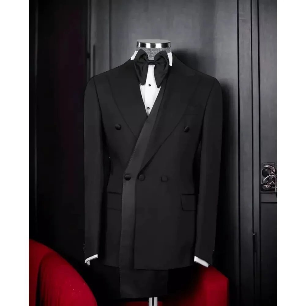 Aidase Luxury Black Double Breasted Men Suits Formal Wedding Tuxedo Gentlemen Blazer Homme High Quality 2 Piece Jacket Pants Set