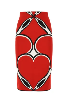 Alexander McQueen Heart Intarsia Knit Pencil Skirt