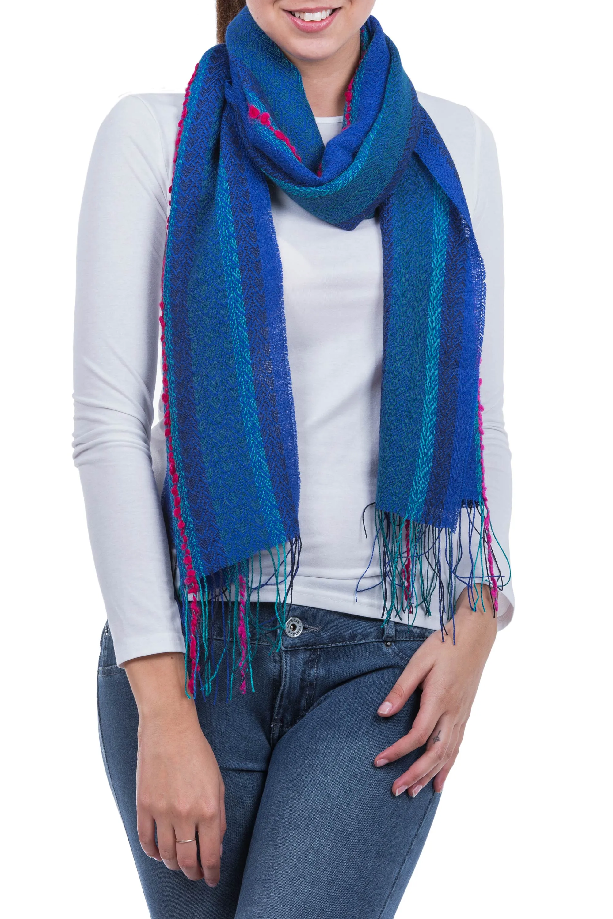 Altiplano Sky Woven Baby Alpaca Blend Scarf from Peru