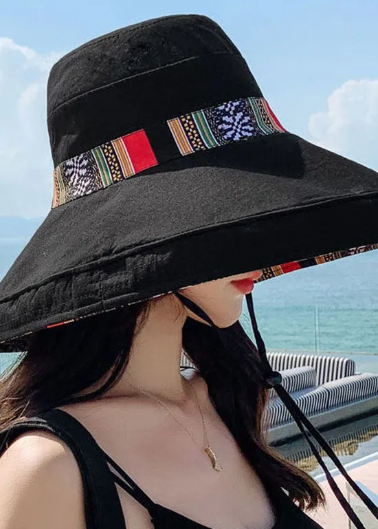 Art Black Striped Print Patchwork Cotton Bucket Hat