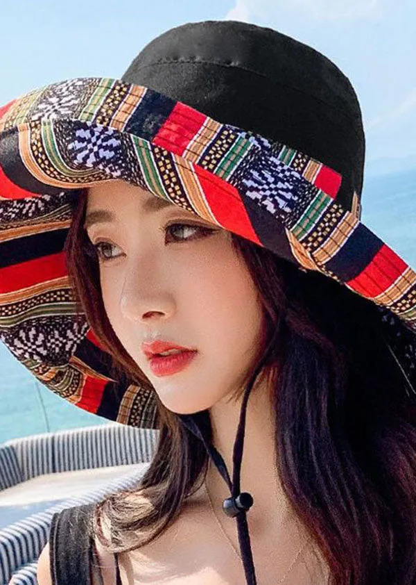 Art Black Striped Print Patchwork Cotton Bucket Hat