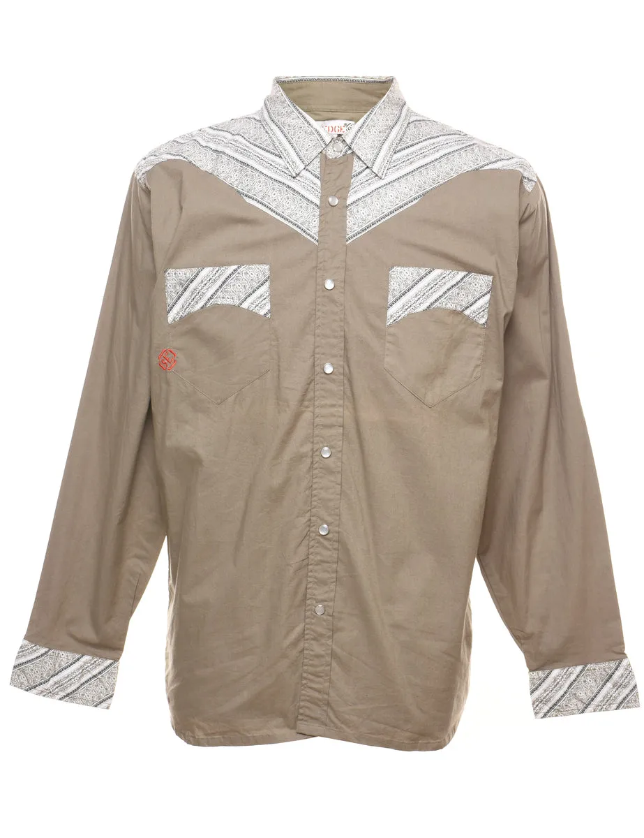 Beige & Off-White Striped Detail Western Shirt - M