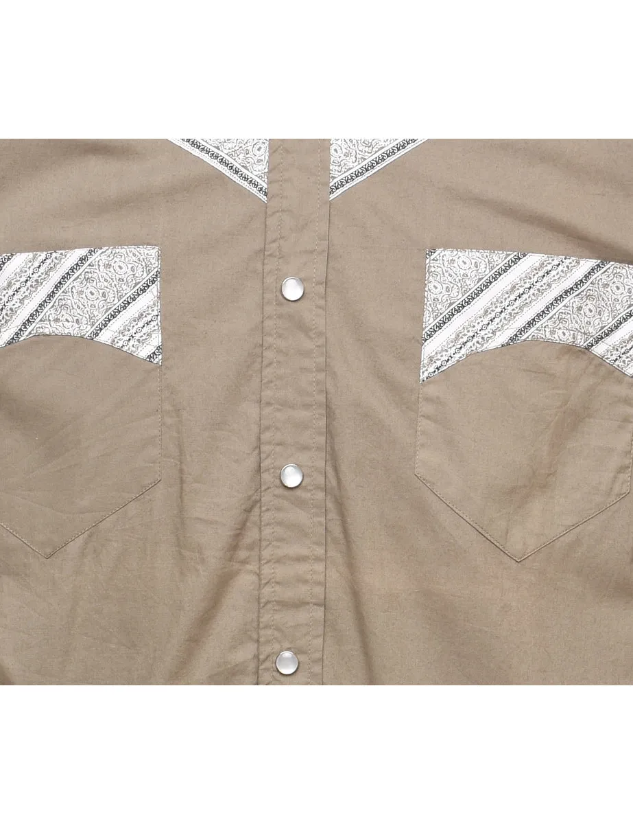 Beige & Off-White Striped Detail Western Shirt - M