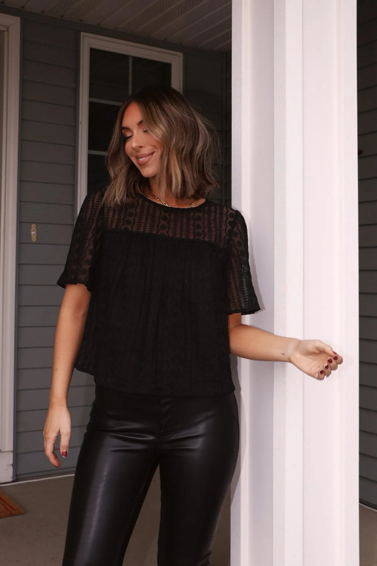 Black Lace Flutter Sleeve Top