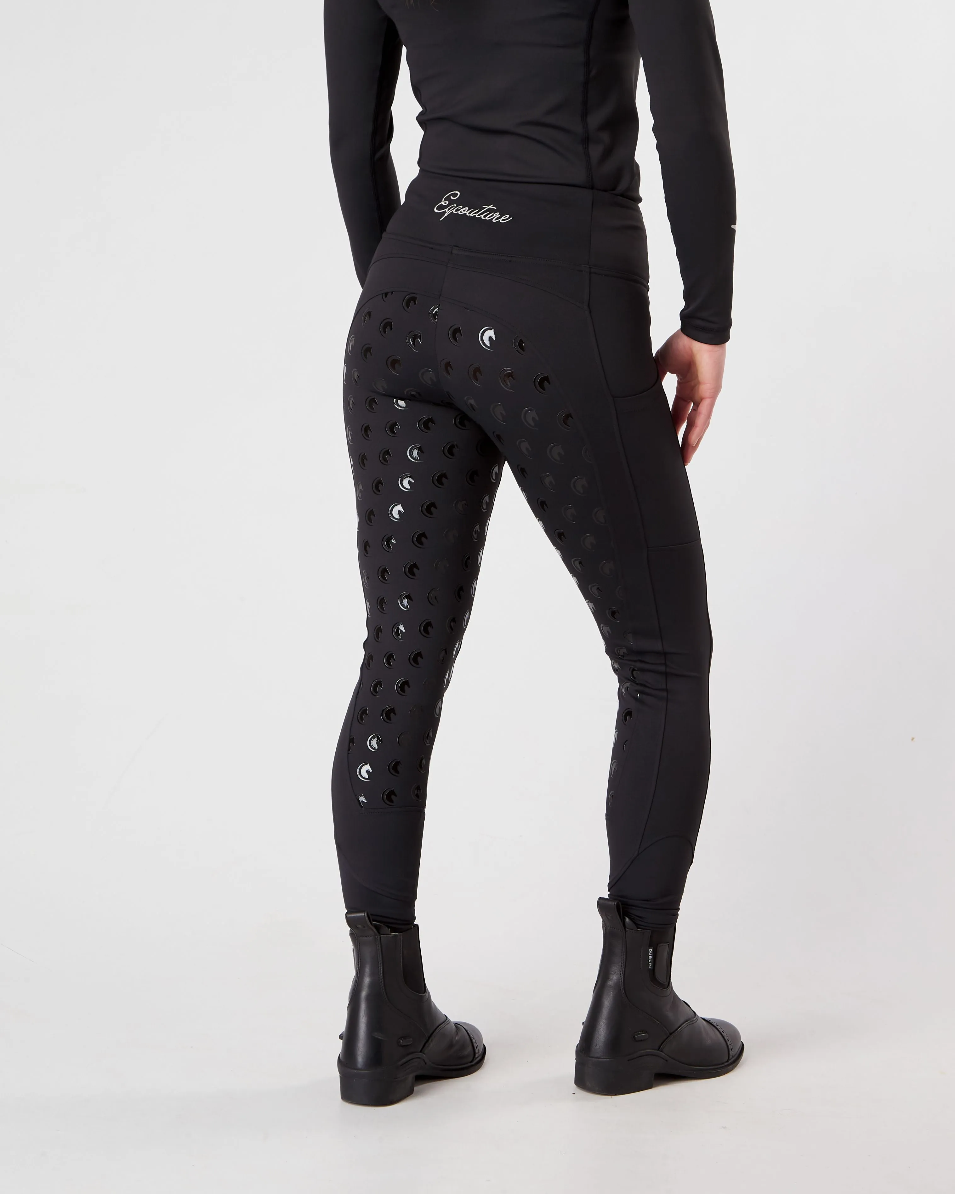 Black Riding Leggings / Tights with Phone Pockets - ALL BLACK