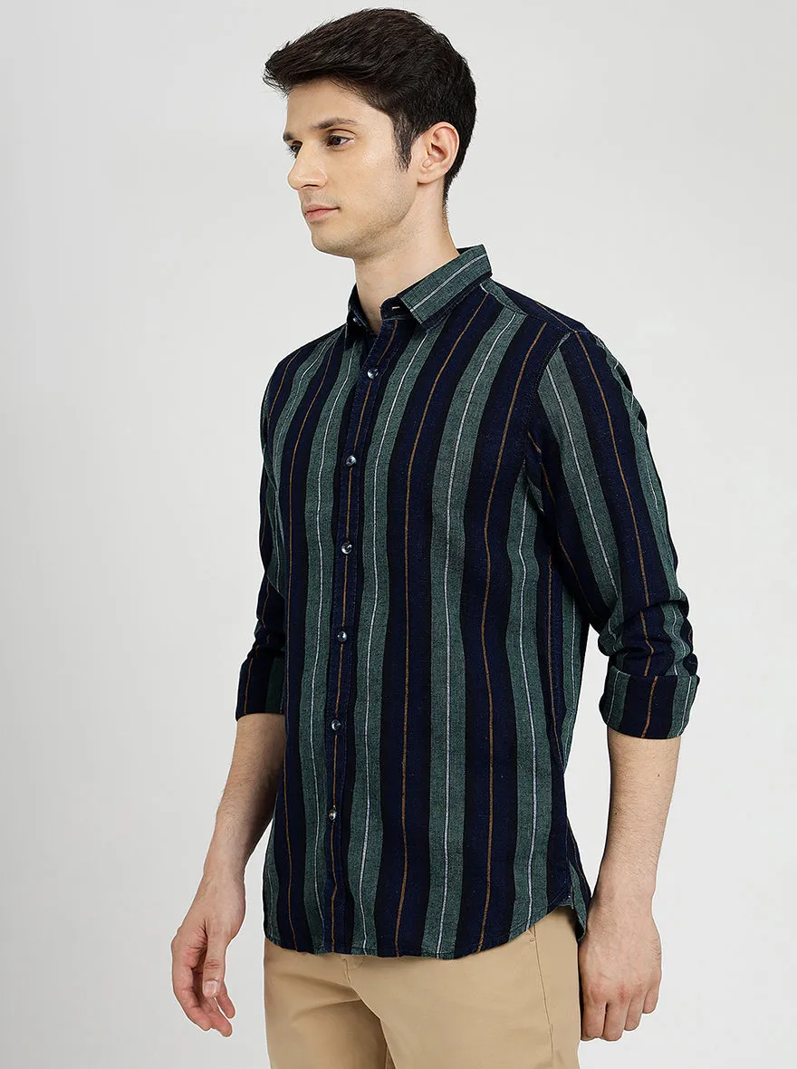 Blue & Green Striped Slim Fit Casual Shirt | JadeBlue