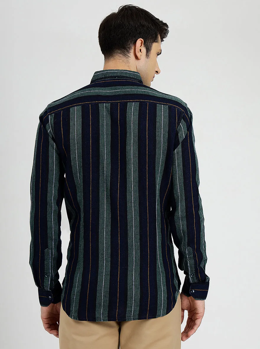 Blue & Green Striped Slim Fit Casual Shirt | JadeBlue