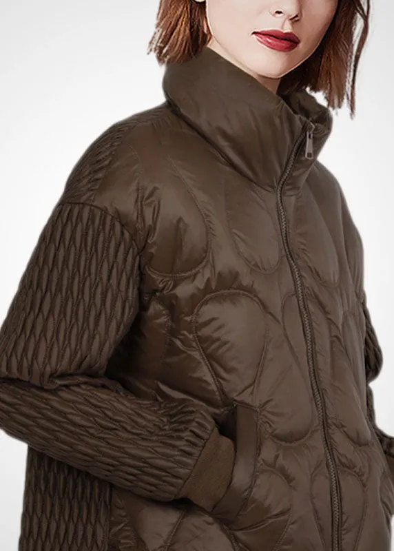 Casual Chocolate Stand Collar Zip Up Thick Duck Down Jackets Winter