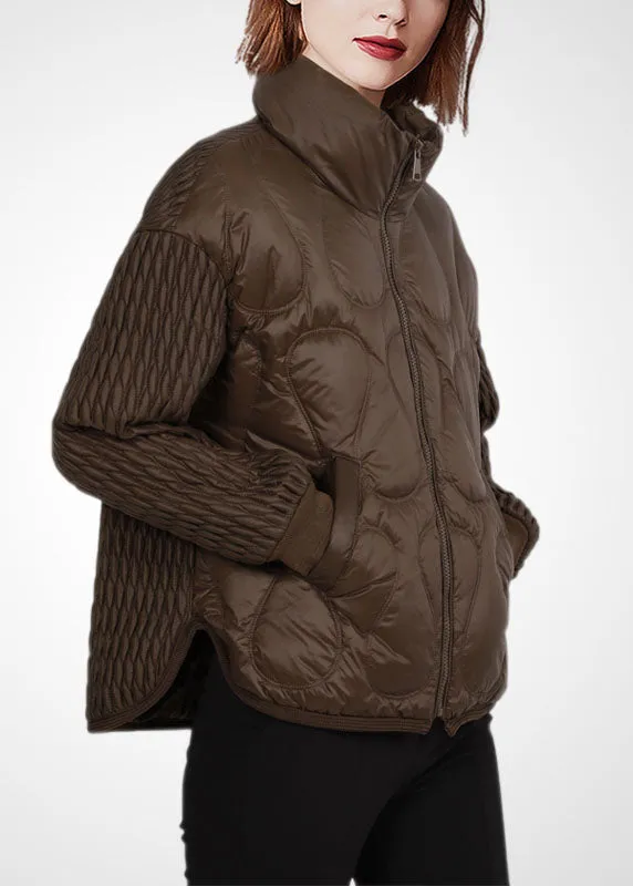 Casual Chocolate Stand Collar Zip Up Thick Duck Down Jackets Winter