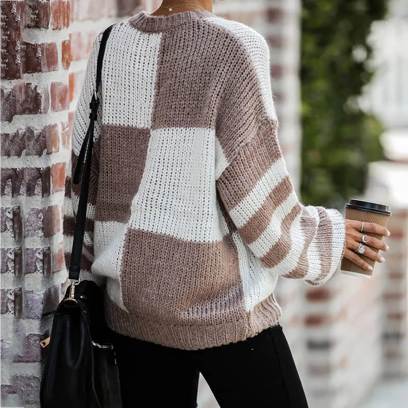 Crewneck Striped Sleeve Colorblock Sweater