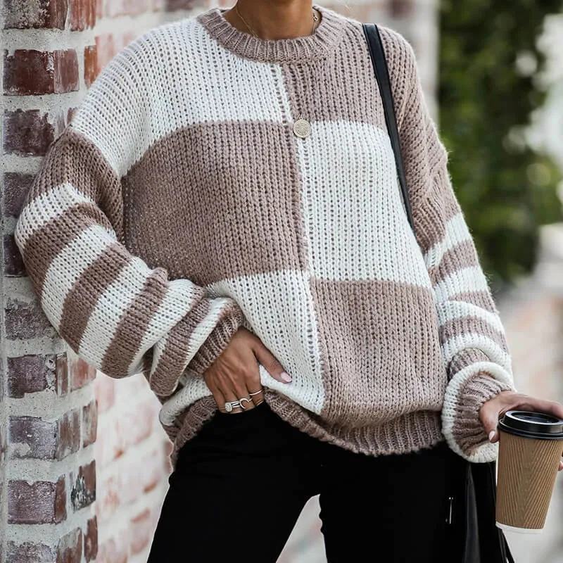 Crewneck Striped Sleeve Colorblock Sweater