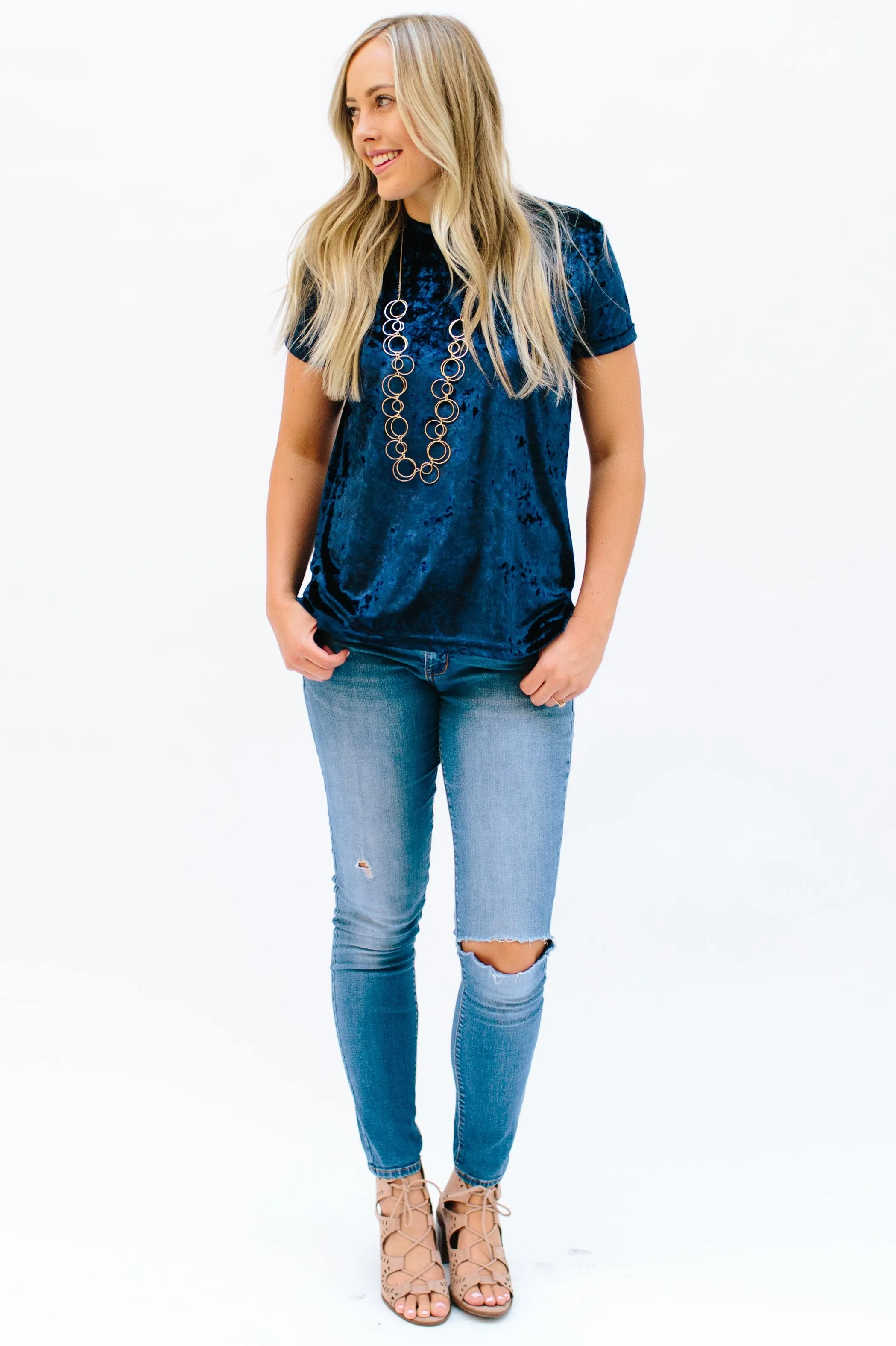 Crushed Velvet Tee: Navy