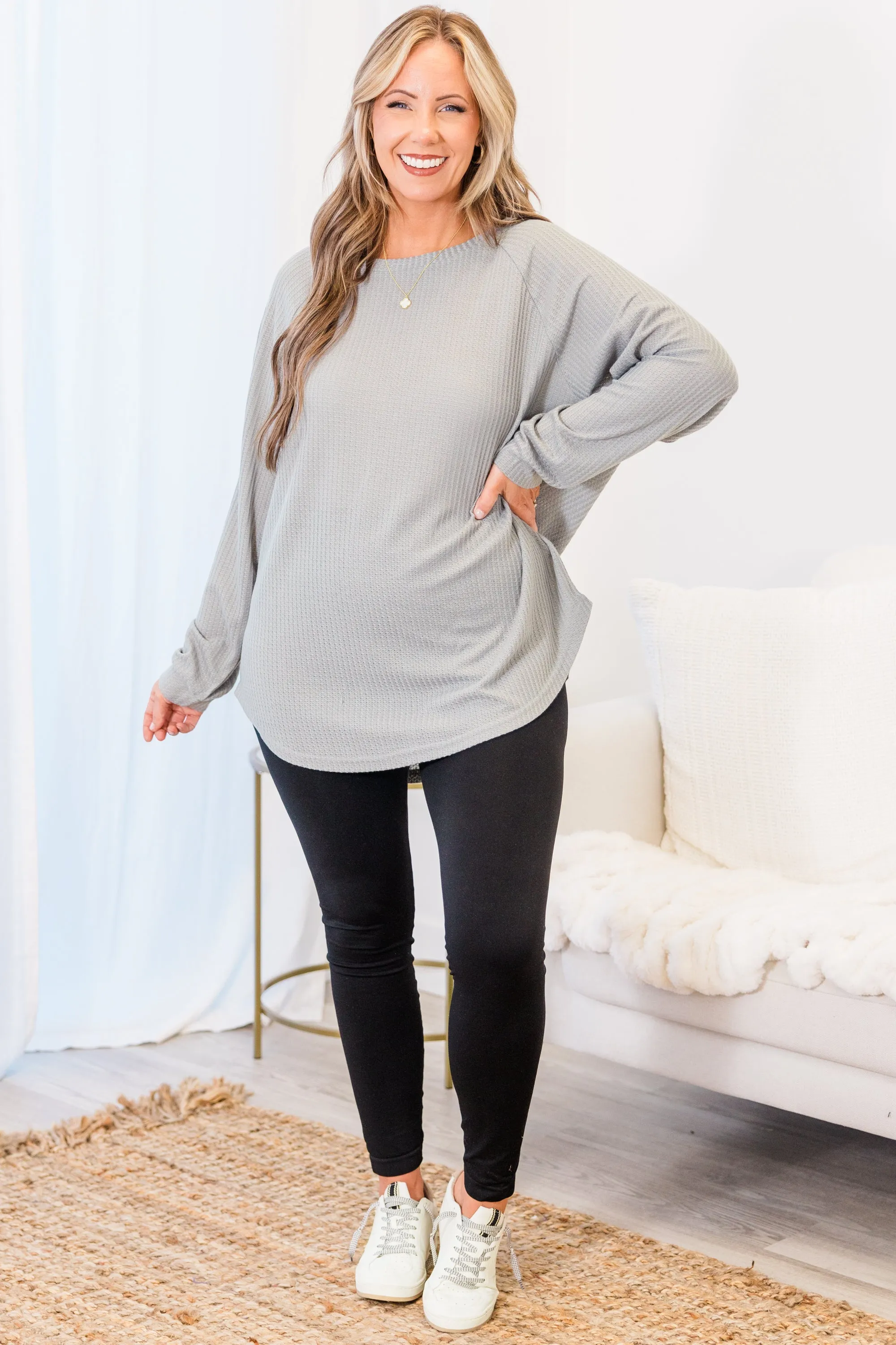 Curved Hem Slouchy Dolman Tunic, Heather Grey Thermal