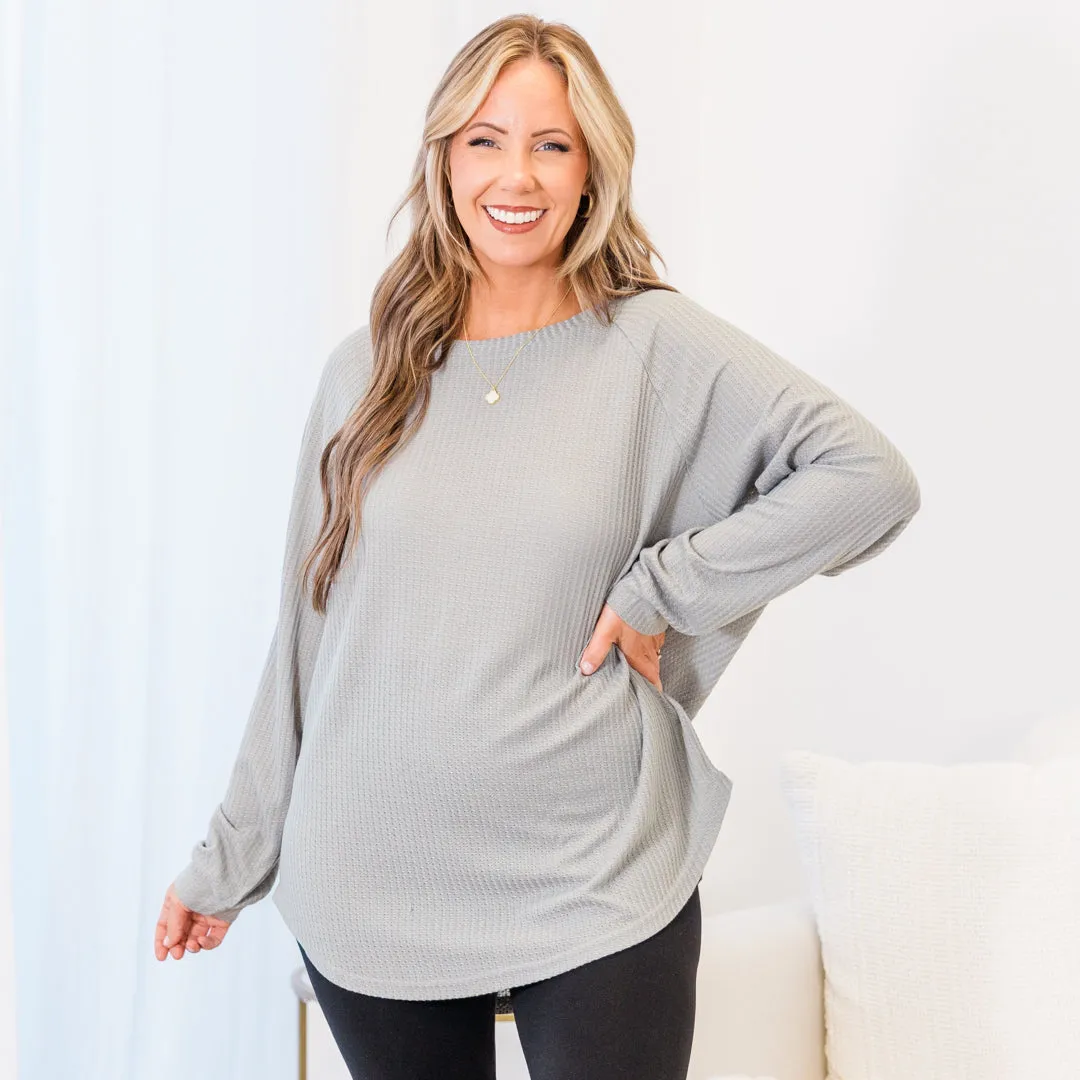 Curved Hem Slouchy Dolman Tunic, Heather Grey Thermal