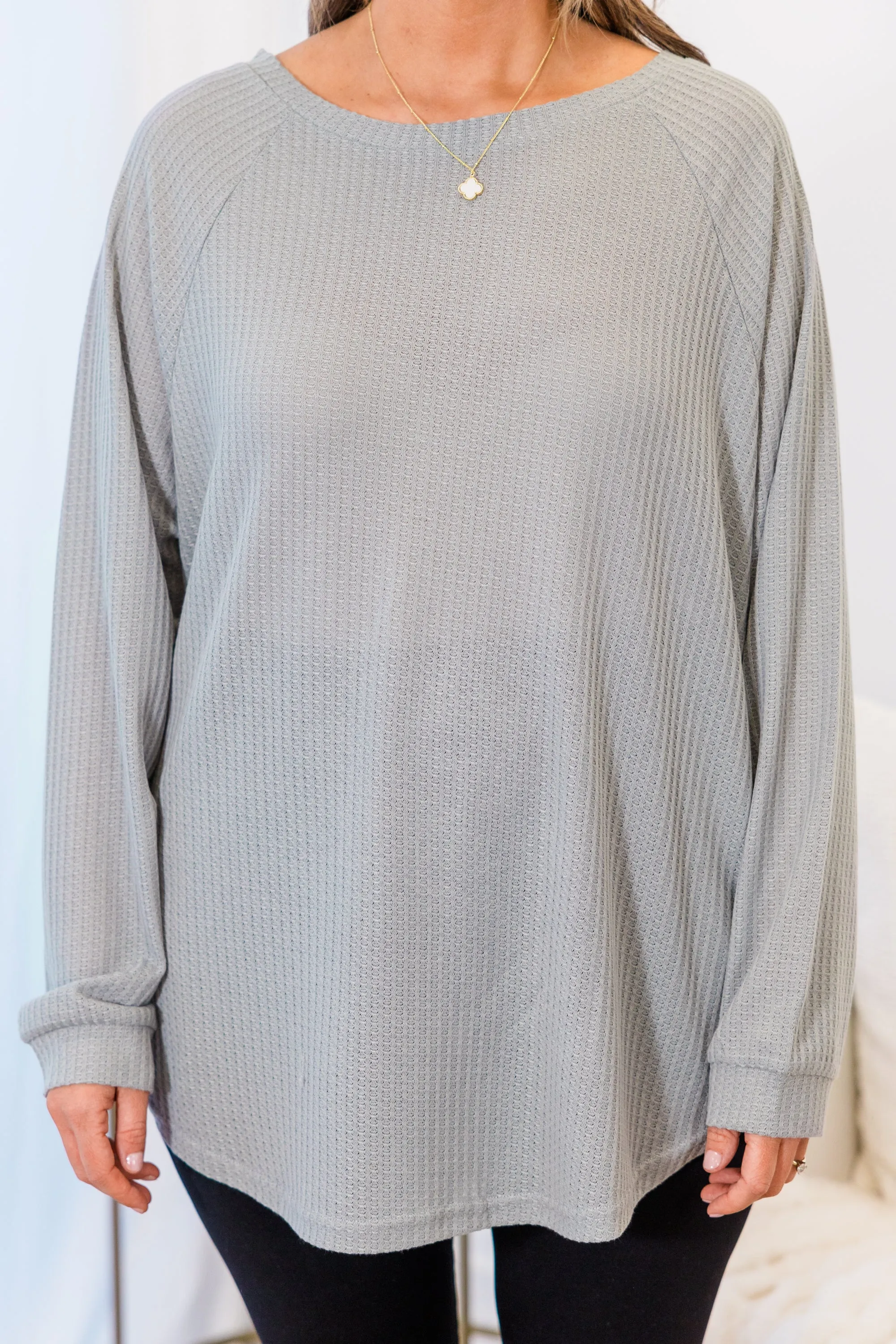 Curved Hem Slouchy Dolman Tunic, Heather Grey Thermal