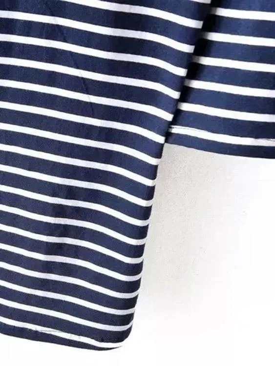 Custom Round Neck Stripe Half Sleeve Navy T-Shirts