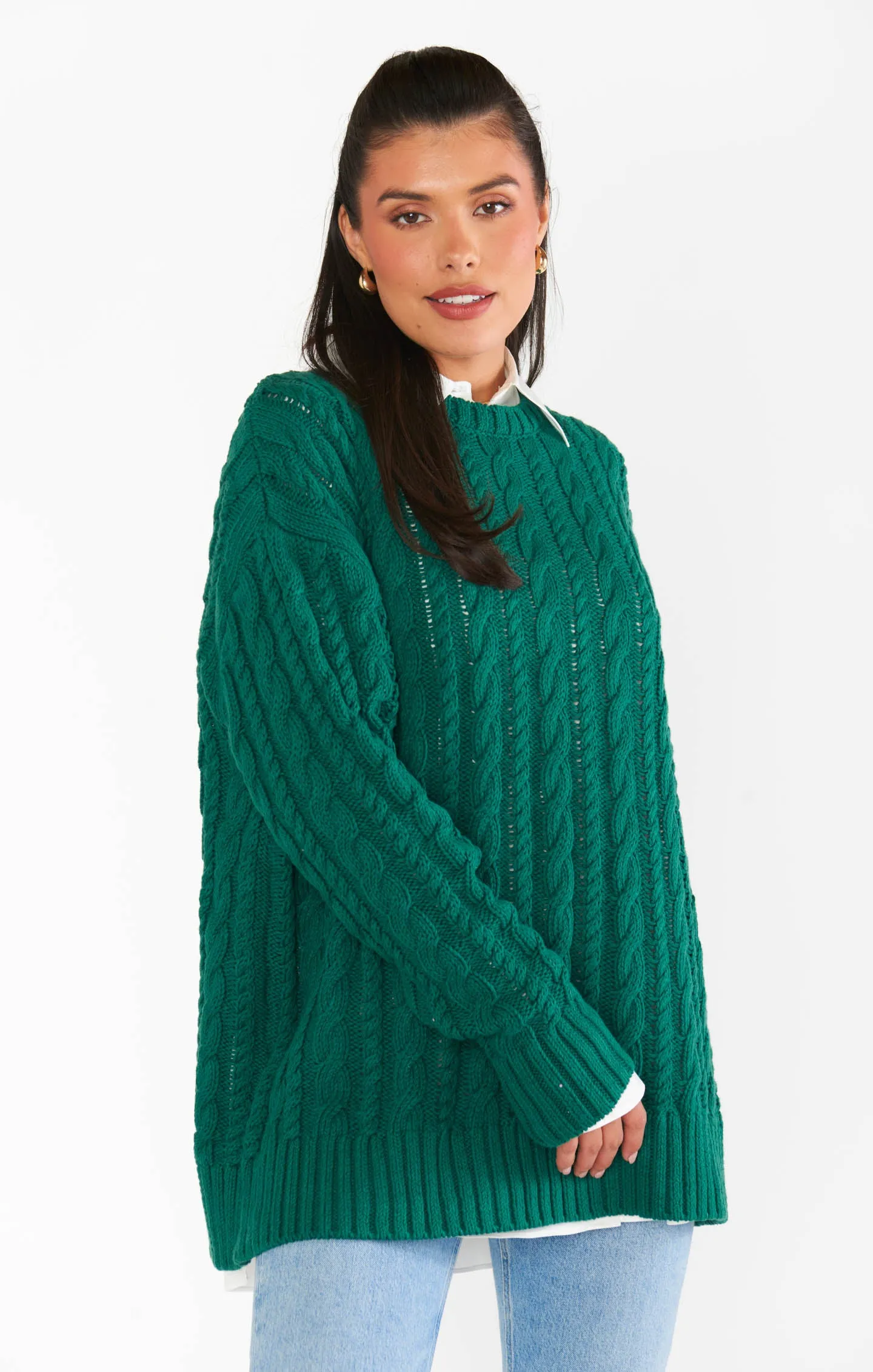 Day to Day Tunic Sweater ~ Emerald Cable Knit