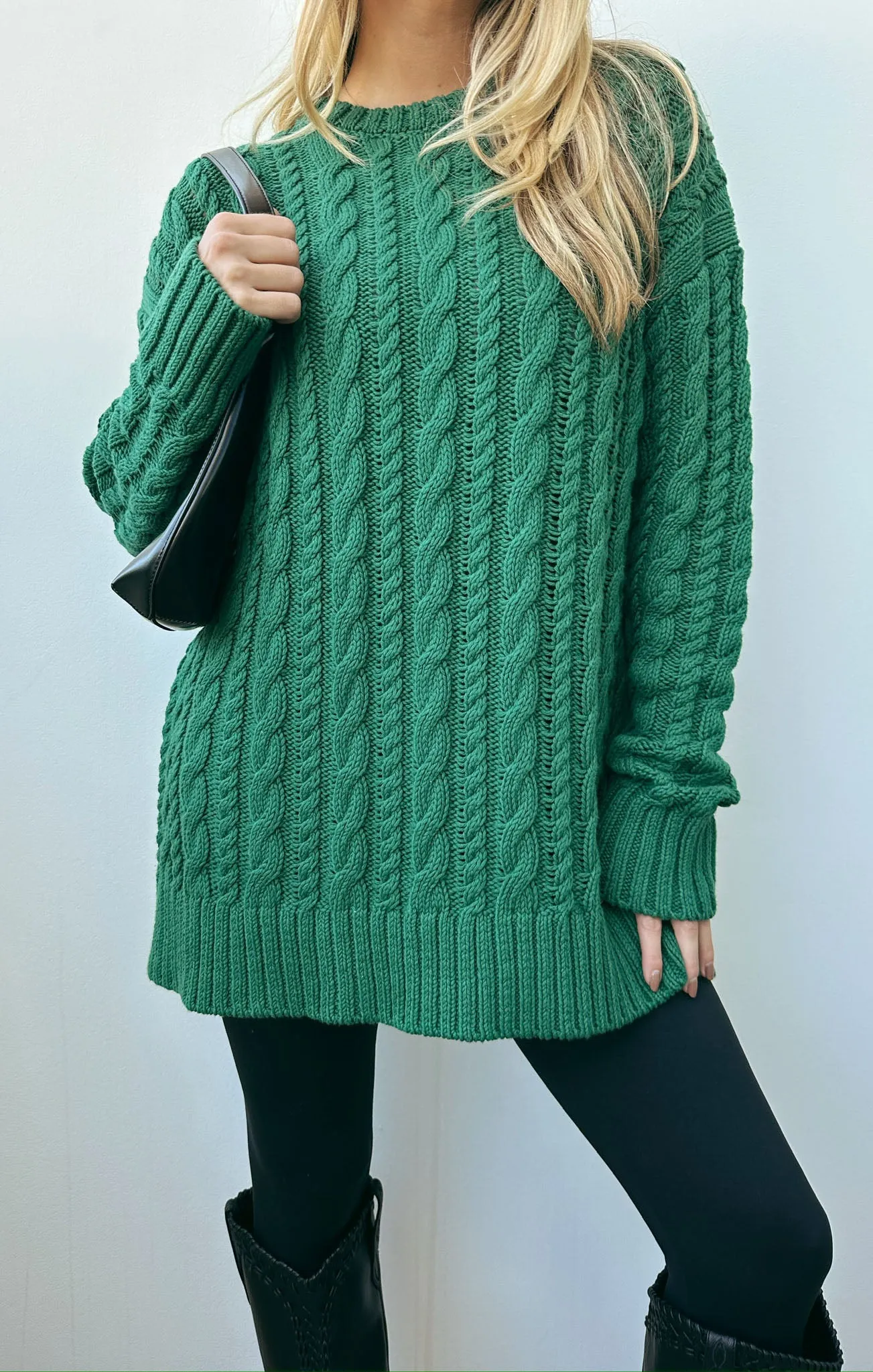 Day to Day Tunic Sweater ~ Emerald Cable Knit