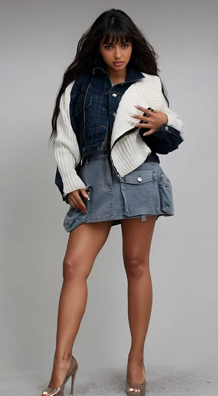 Denim and Knit Multi Fabric Jacket