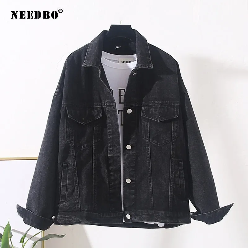 Denim Jacket Oversize Women Casual Loose Jeans Jacket Embroidery Small Crane Denim Jacket Veste Femme Women Jackets Coat Outwear