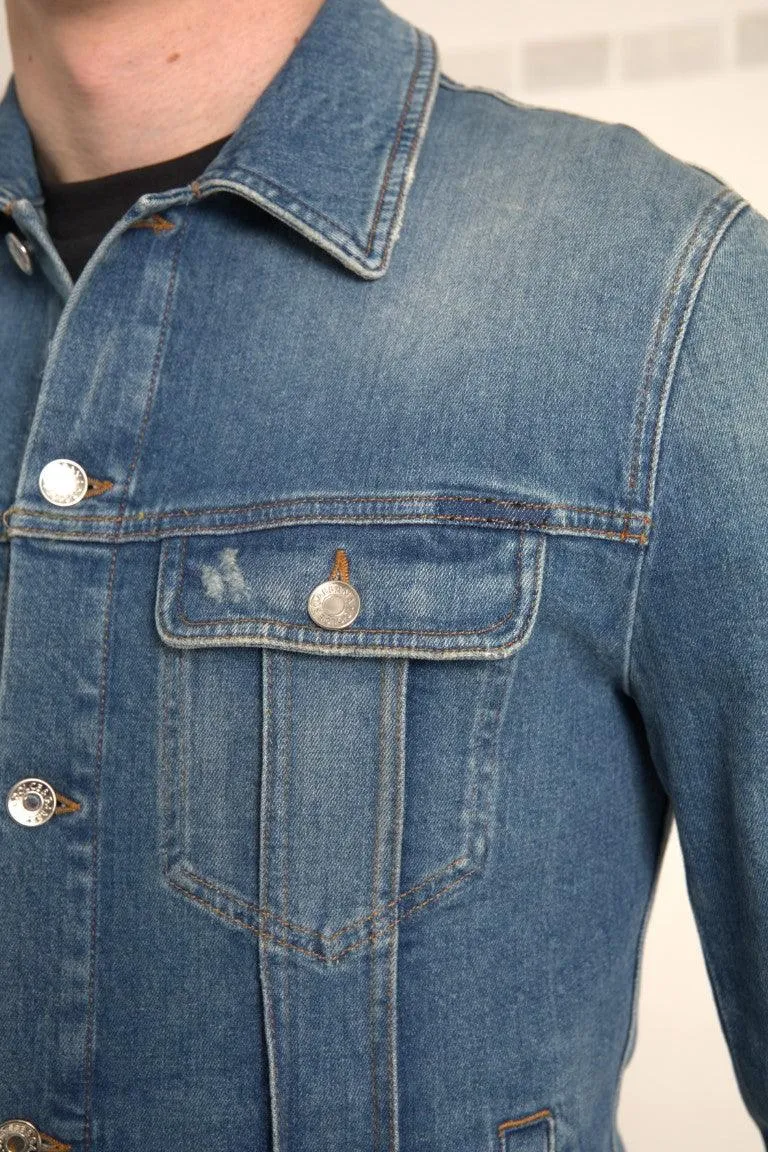 Dolce & Gabbana Blue Washed Cotton Stretch Denim Men Jacket