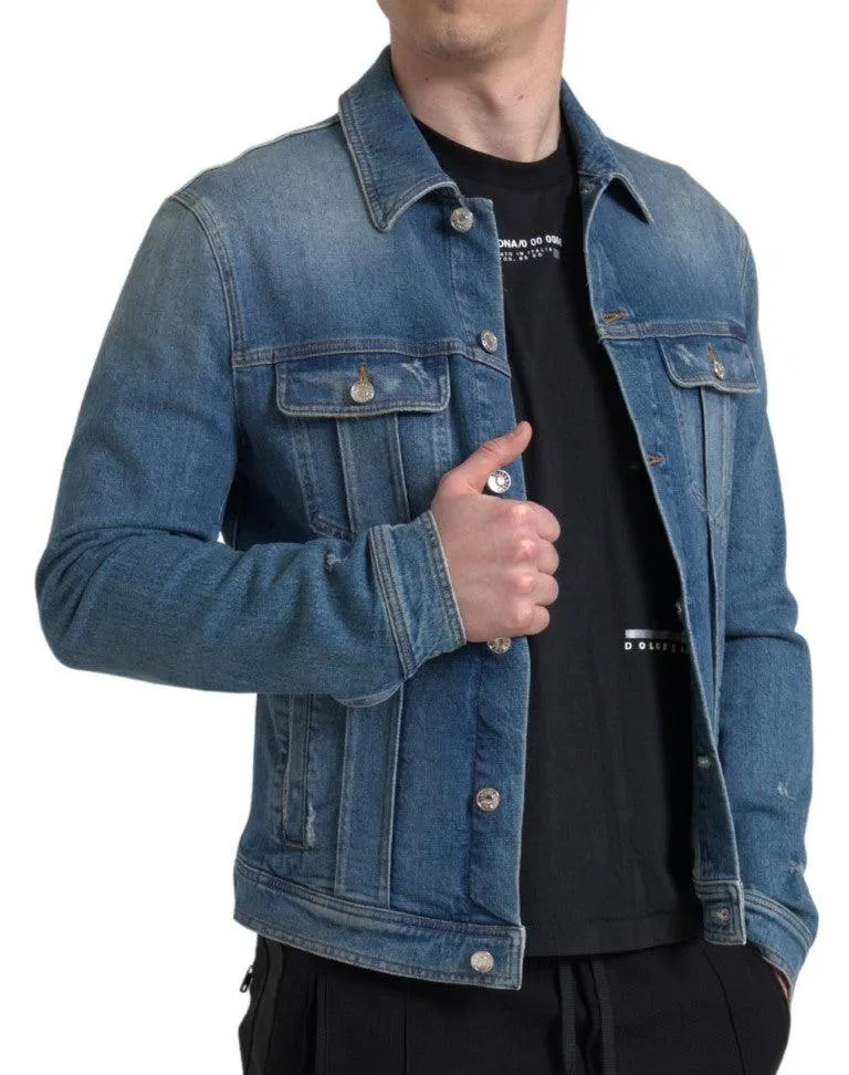 Dolce & Gabbana Blue Washed Cotton Stretch Denim Men Jacket