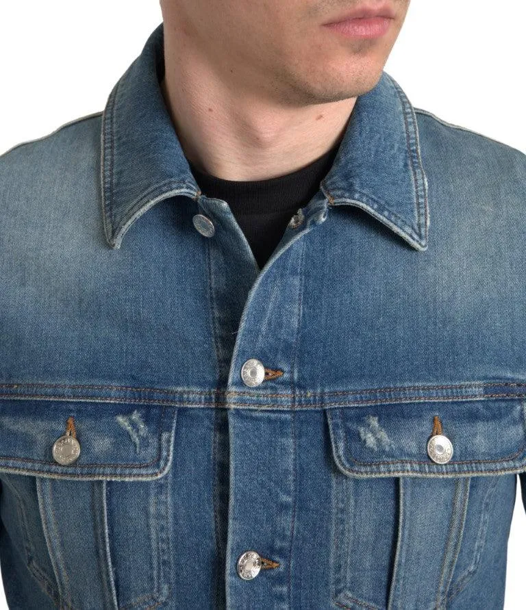 Dolce & Gabbana Blue Washed Cotton Stretch Denim Men Jacket