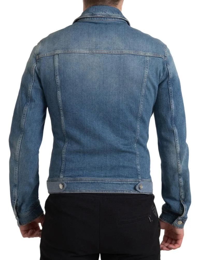 Dolce & Gabbana Blue Washed Cotton Stretch Denim Men Jacket