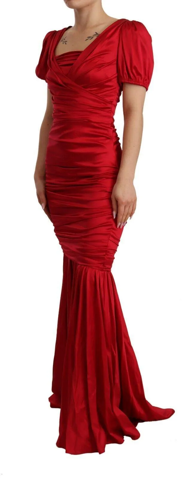 Dolce & Gabbana Red Silk Stretch Sheath Mermaid Gown Dress