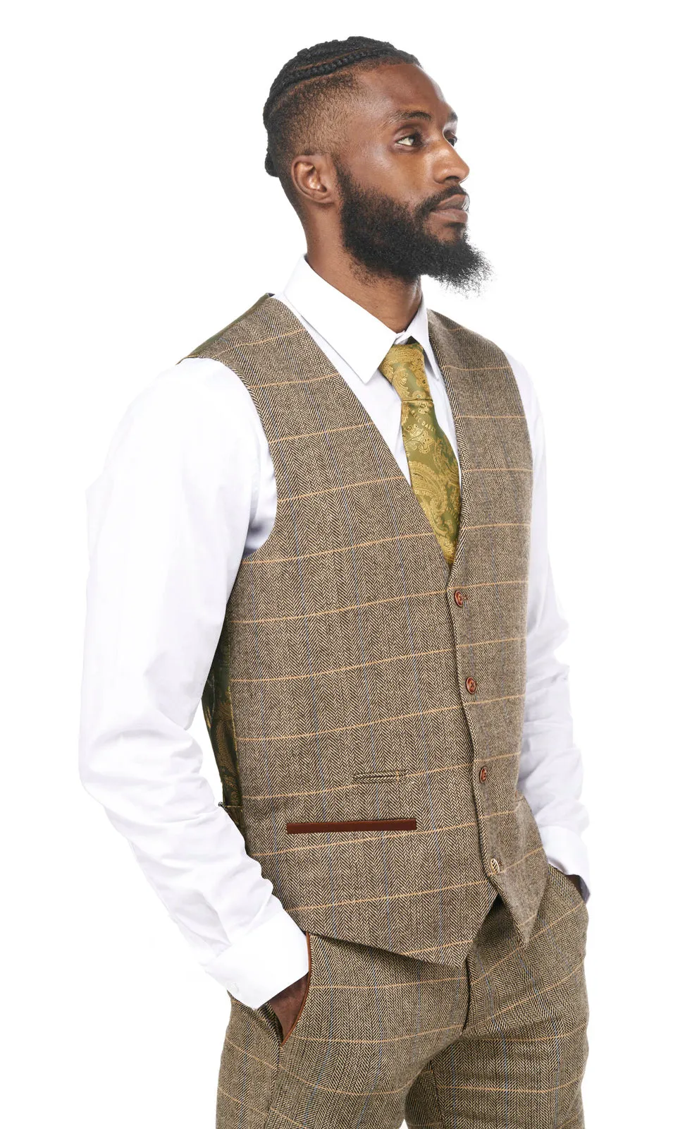 DX7 Tan Tweed Check Waistcoat | Check Waistcoat | Wedding Wear | Office Wear