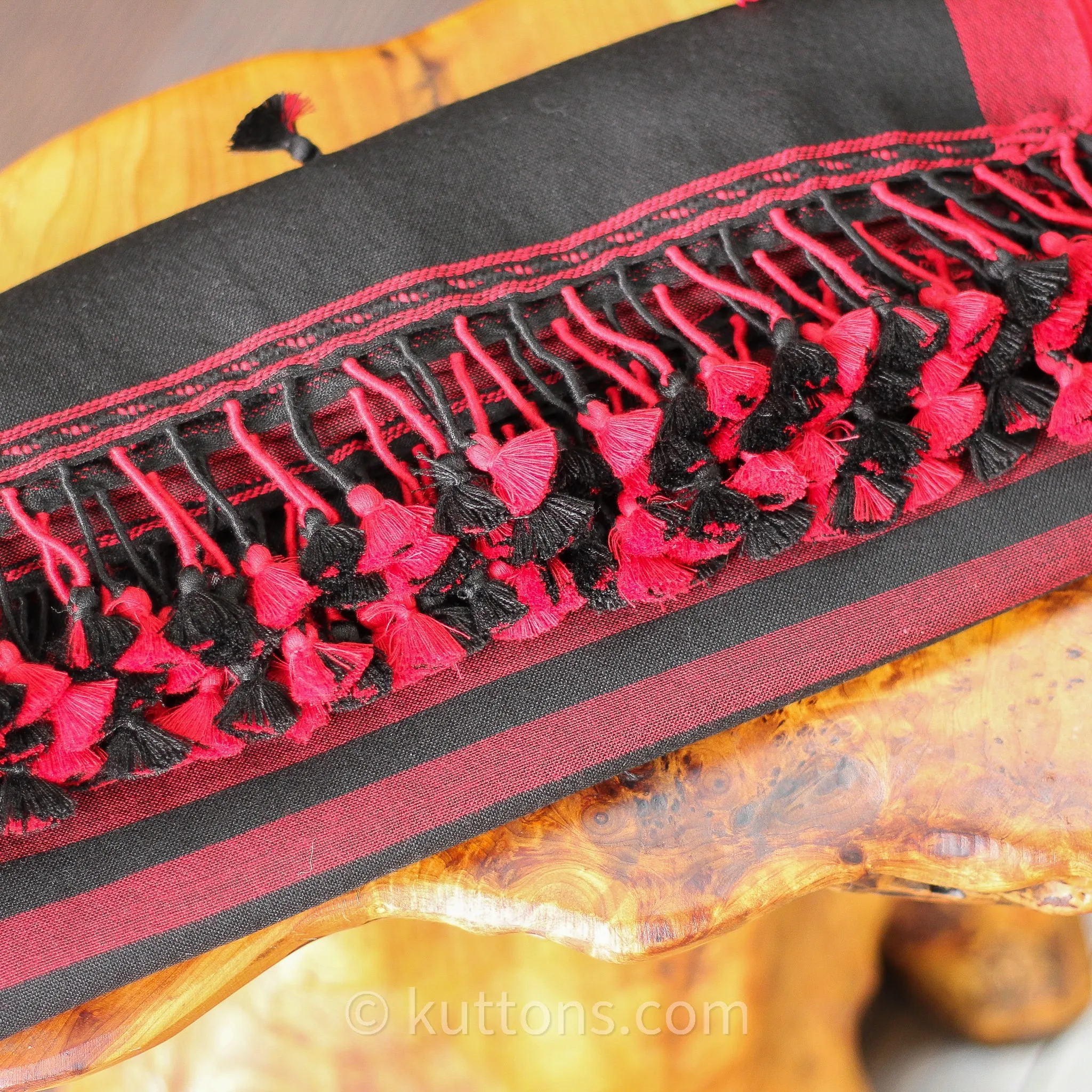 Ethnic Miri Fine Cotton Scarf - Handwoven Wrap with Tassels | Black-Red, 25x76"