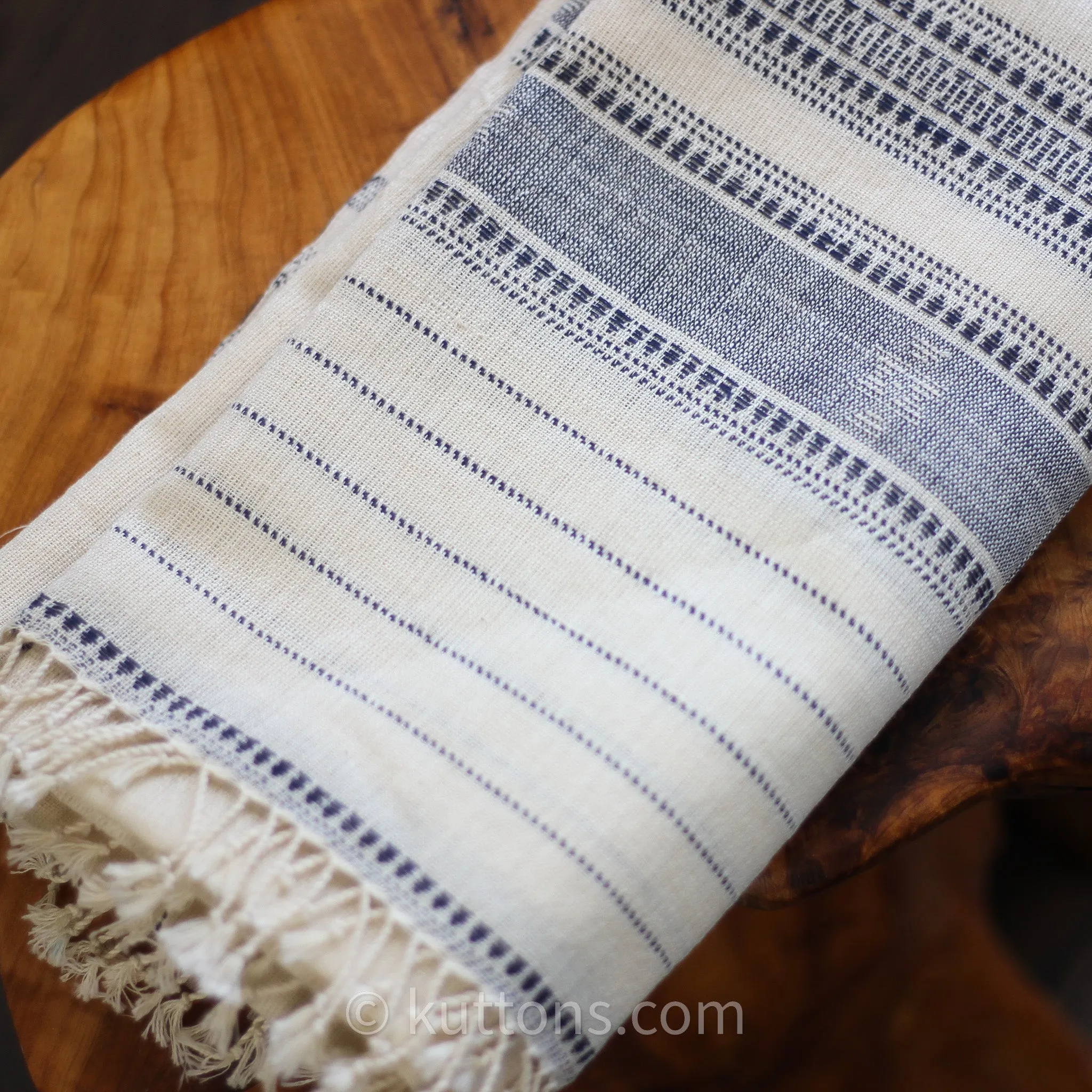 Experience Ethical Elegance - 100% Organic Kala Cotton Handwoven Wrap Scarf | Cream-Blue, 24x82"