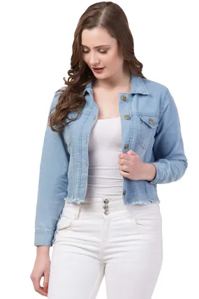 FUNDAY FASHION Women's Solid Denim Jacket (SYS-4162-63_Light Blue_Medium)