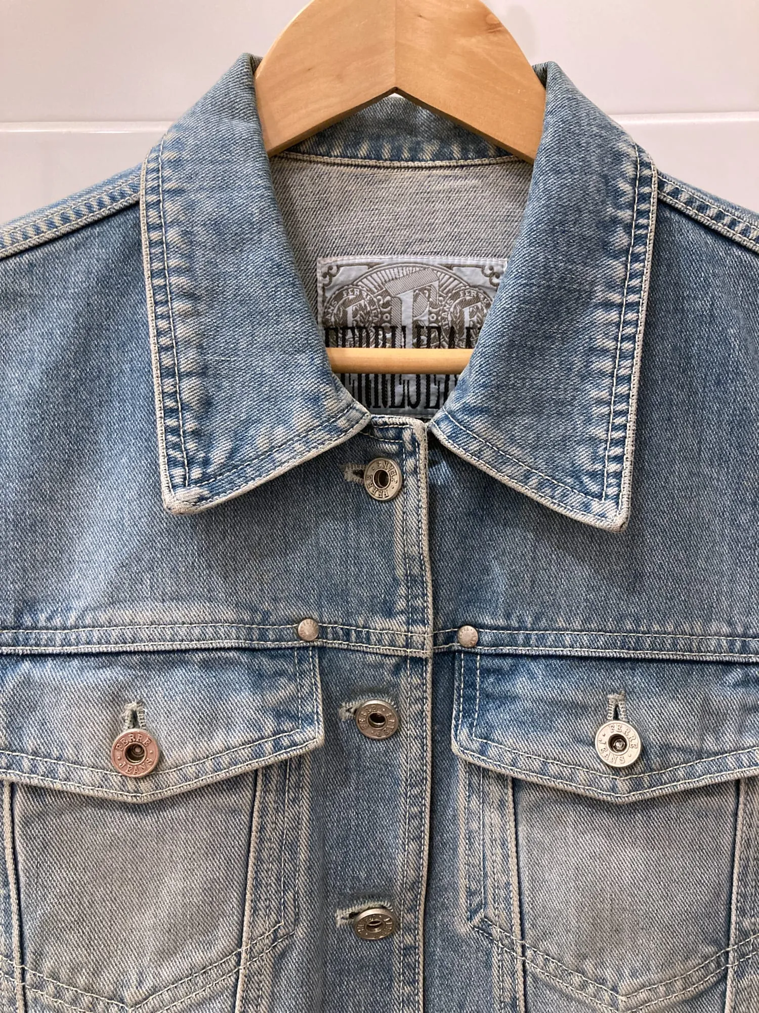 Gianfranco Ferre Jeans 1990s faded washed blue panelled denim jacket