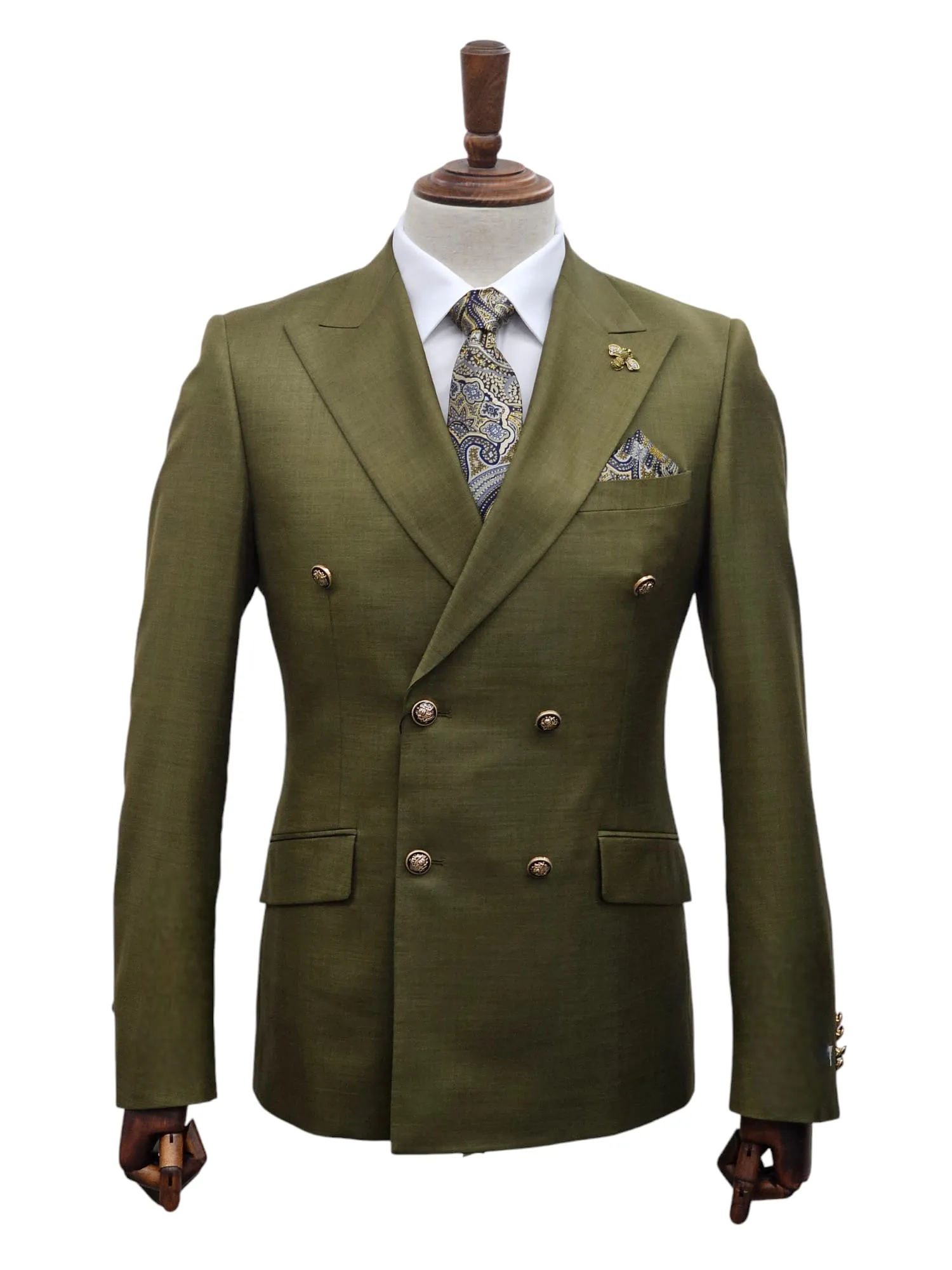 Giovanni Testi Slim Fit Double Breasted Sharkskin suit GT6DB-1501 OLIVE