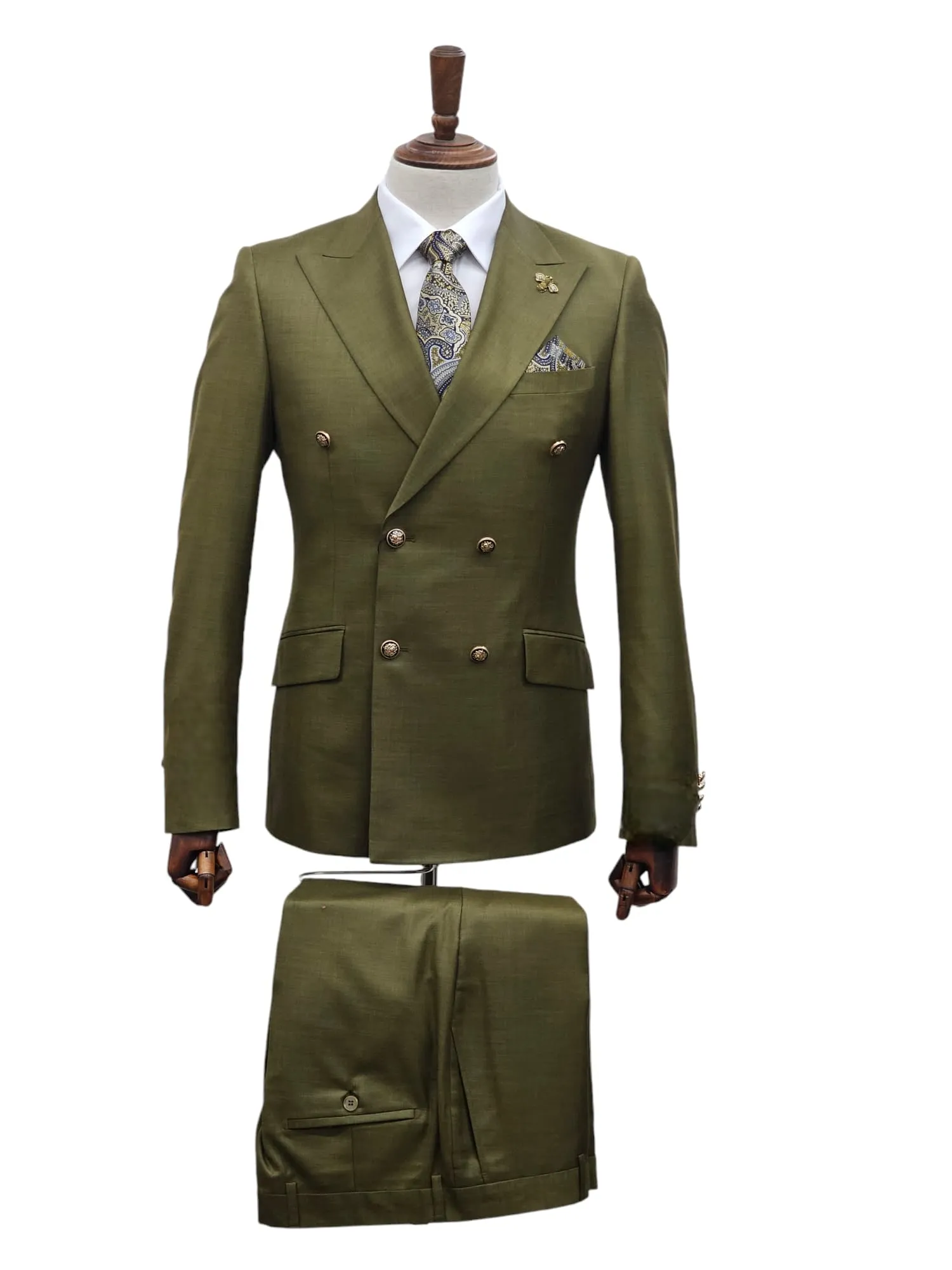 Giovanni Testi Slim Fit Double Breasted Sharkskin suit GT6DB-1501 OLIVE