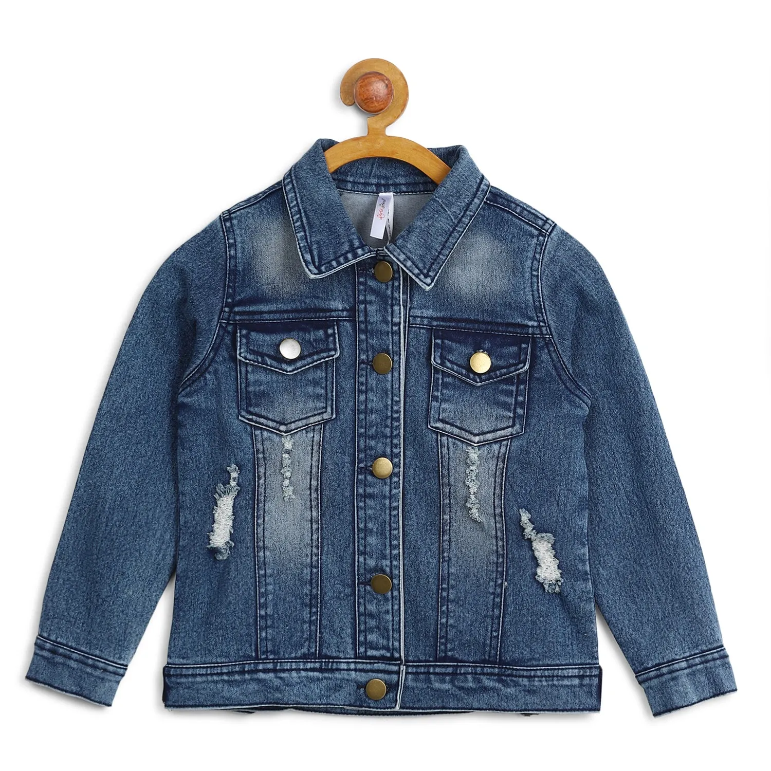 Girl's Distress Denim Jacket - StyleStone Kid