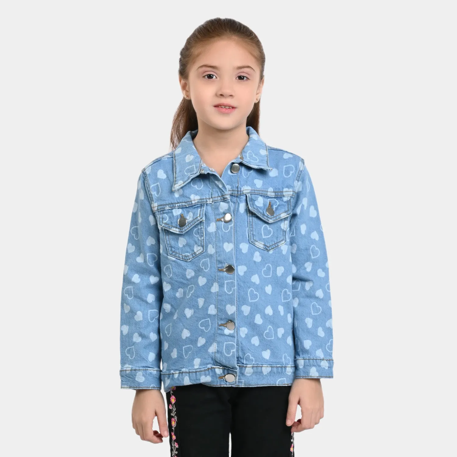 Girls Jacket Denim Hearts-Mid Blue