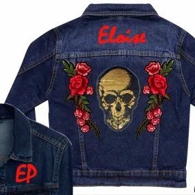 Gold Sequin Skull and Roses Denim Jacket