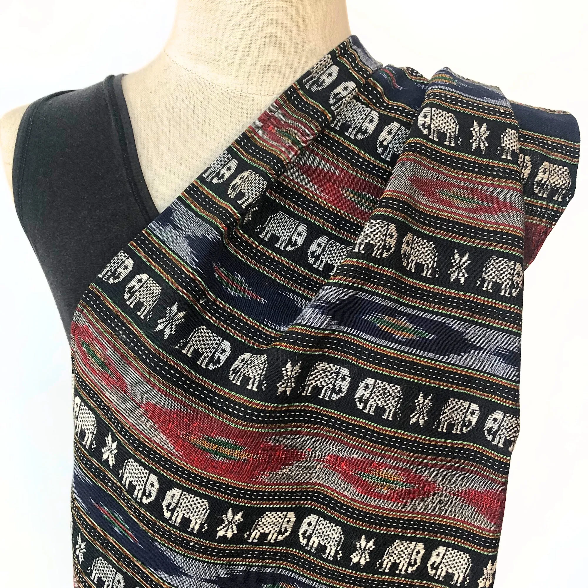 Hand woven cotton ikat scarf with elephant motif