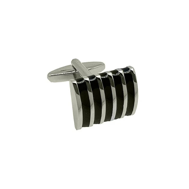 James Adelin Silver/Black Vertical Striped Rectangle Cuff Links