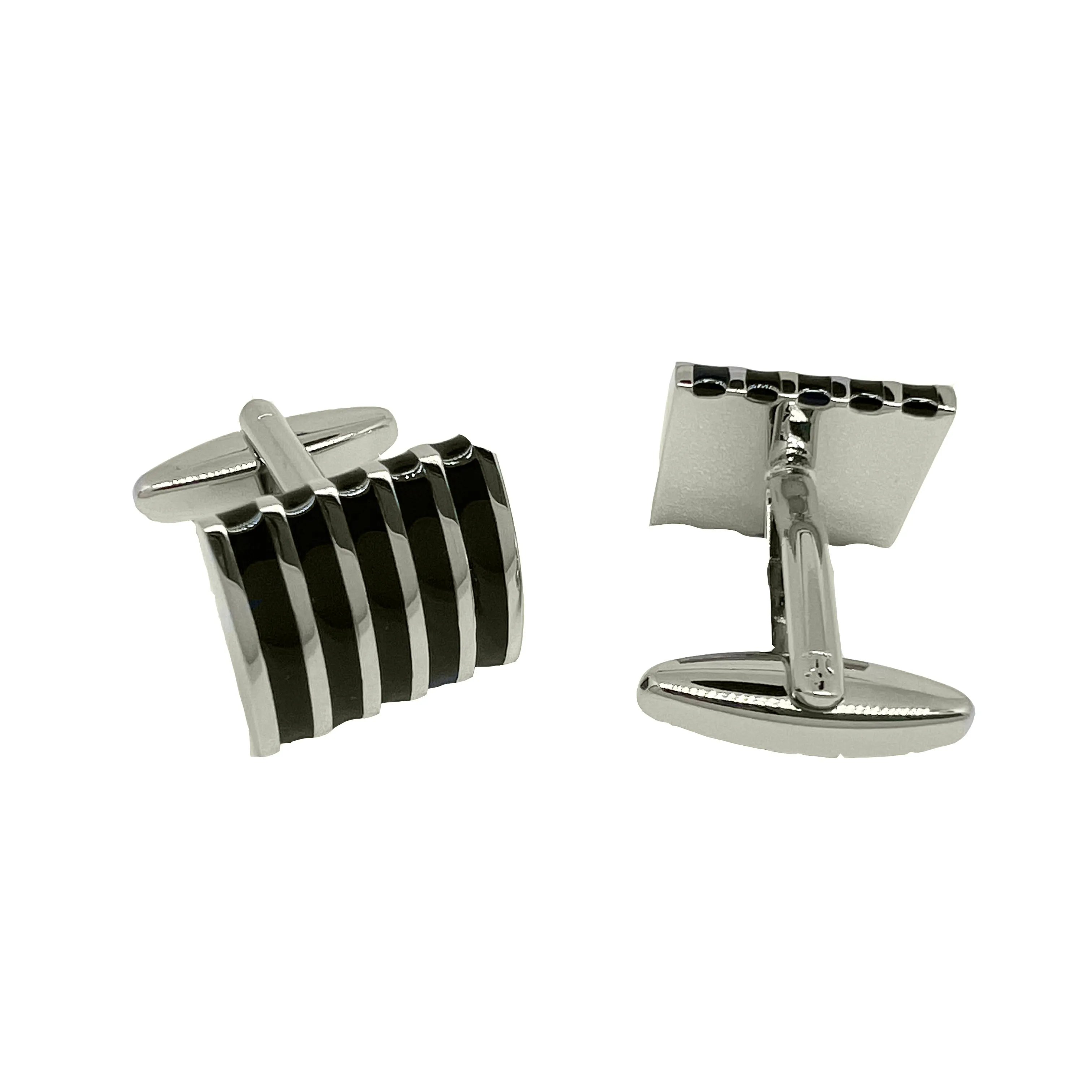 James Adelin Silver/Black Vertical Striped Rectangle Cuff Links