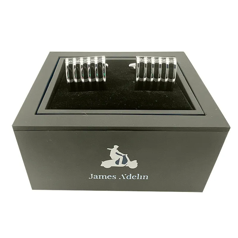 James Adelin Silver/Black Vertical Striped Rectangle Cuff Links